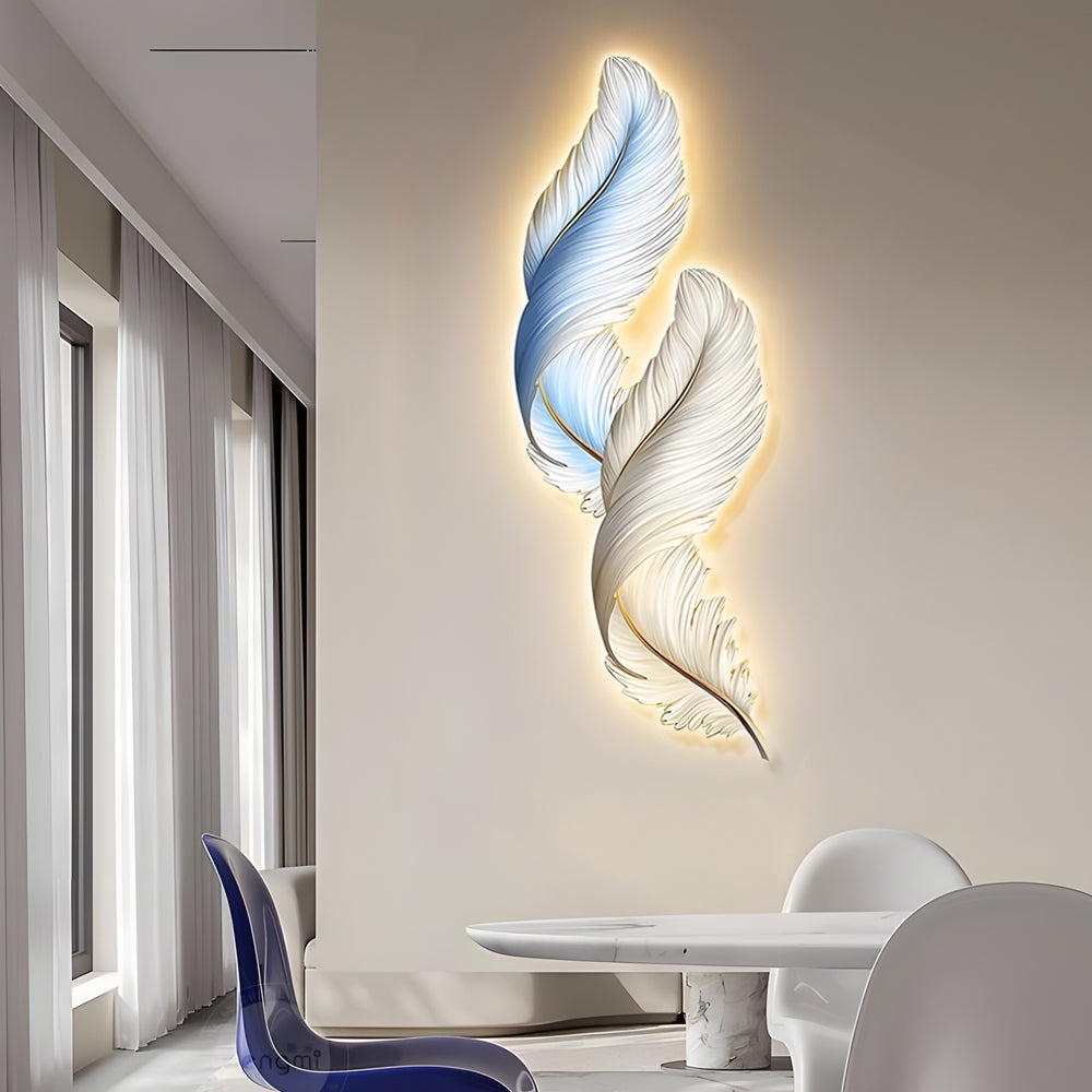 Plume Feather Wall Art Light, Backlit LED Decor Panel