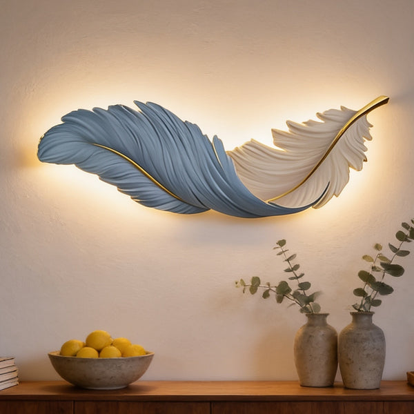 Feather Wall Lamp, 11.8 in x 31.5 in, Blue, Horizontal
