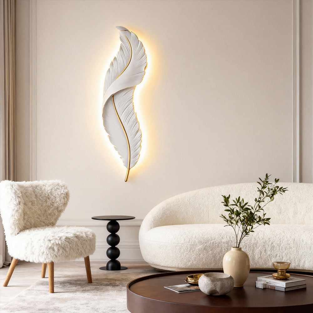 White Feather Wall Light, Luxury Resin LED Corridor Art, view 2