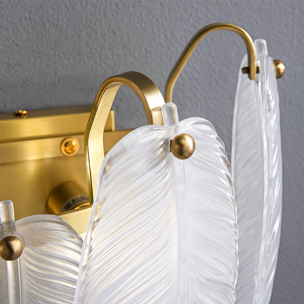 Feather Glass Wall Sconce, French Copper Wall Light, view 6
