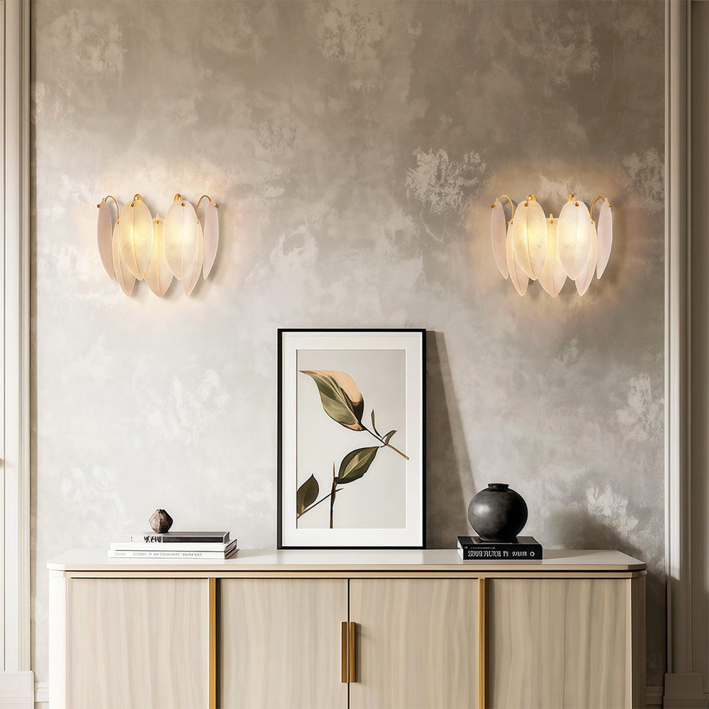 Feather Glass Wall Sconce, French Copper Wall Light, view 4