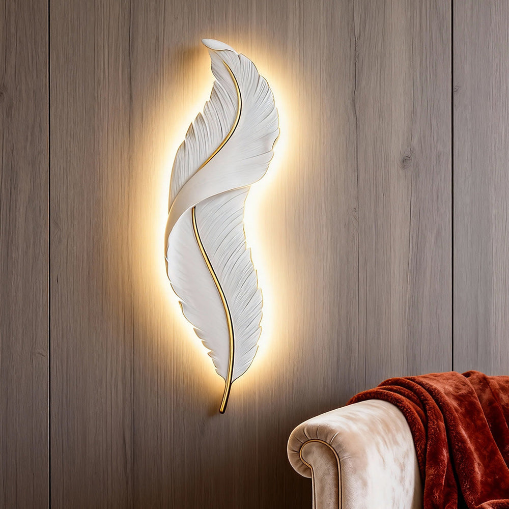 White Feather Wall Light, Luxury Resin LED Corridor Art