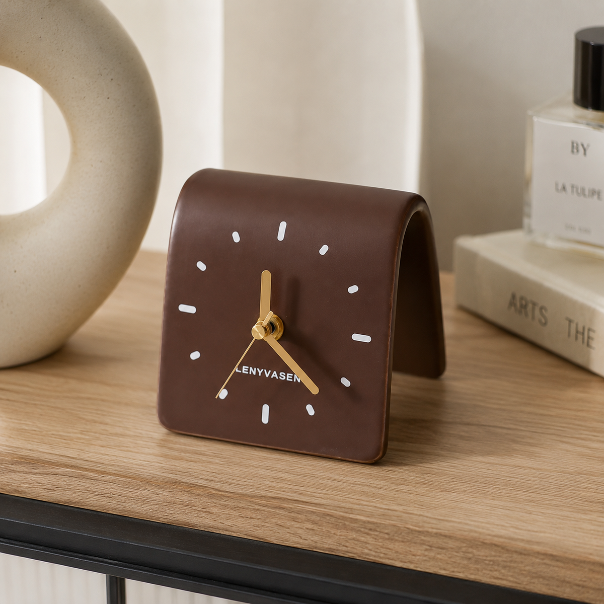 Ceramic Desk Clock, Silent Minimalist Square Table Clock