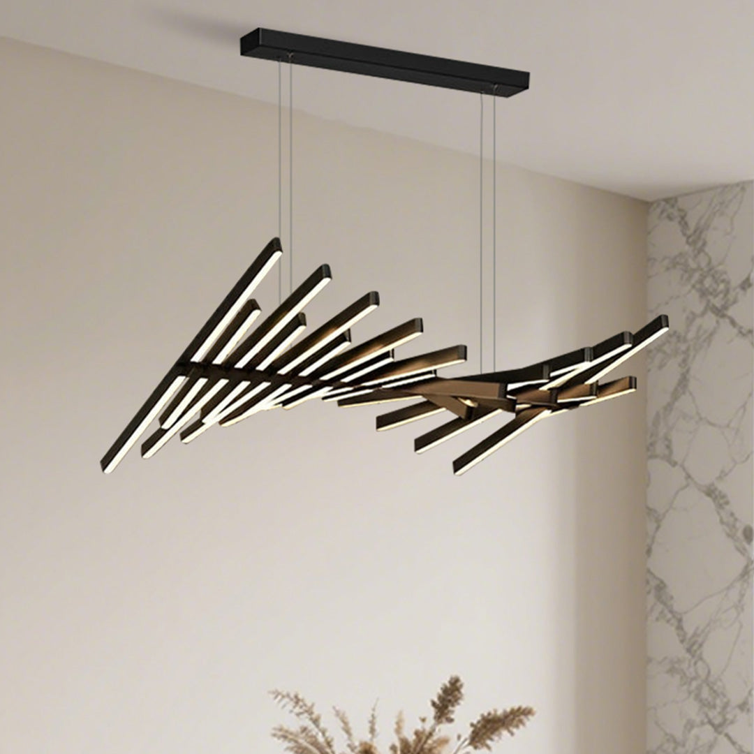 Fishbone Wave LED Linear Chandelier, Iron and Acrylic Blade Light