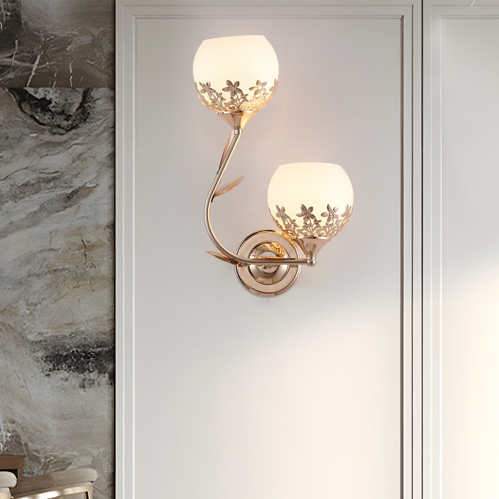 Blossom Glass Wall Sconce, Gold Metal Two Light Fixture