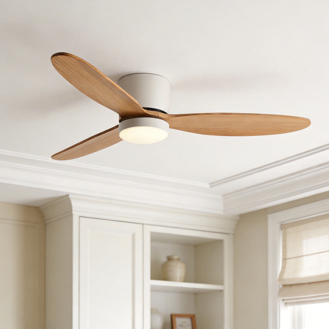 Natural Wood Ceiling Fan, Nordic LED Light with Remote