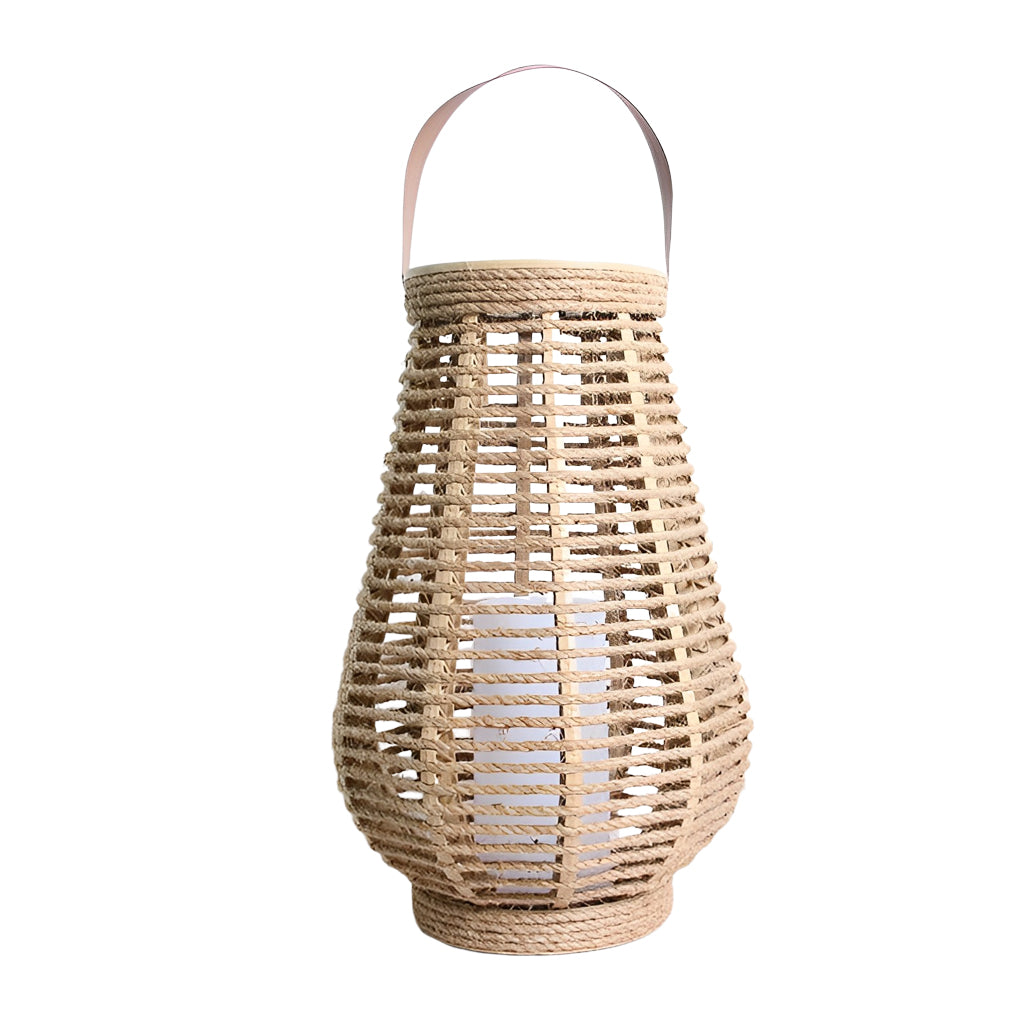 Woven Rope Solar Lantern, Rustic Brown Portable Outdoor Lantern 10