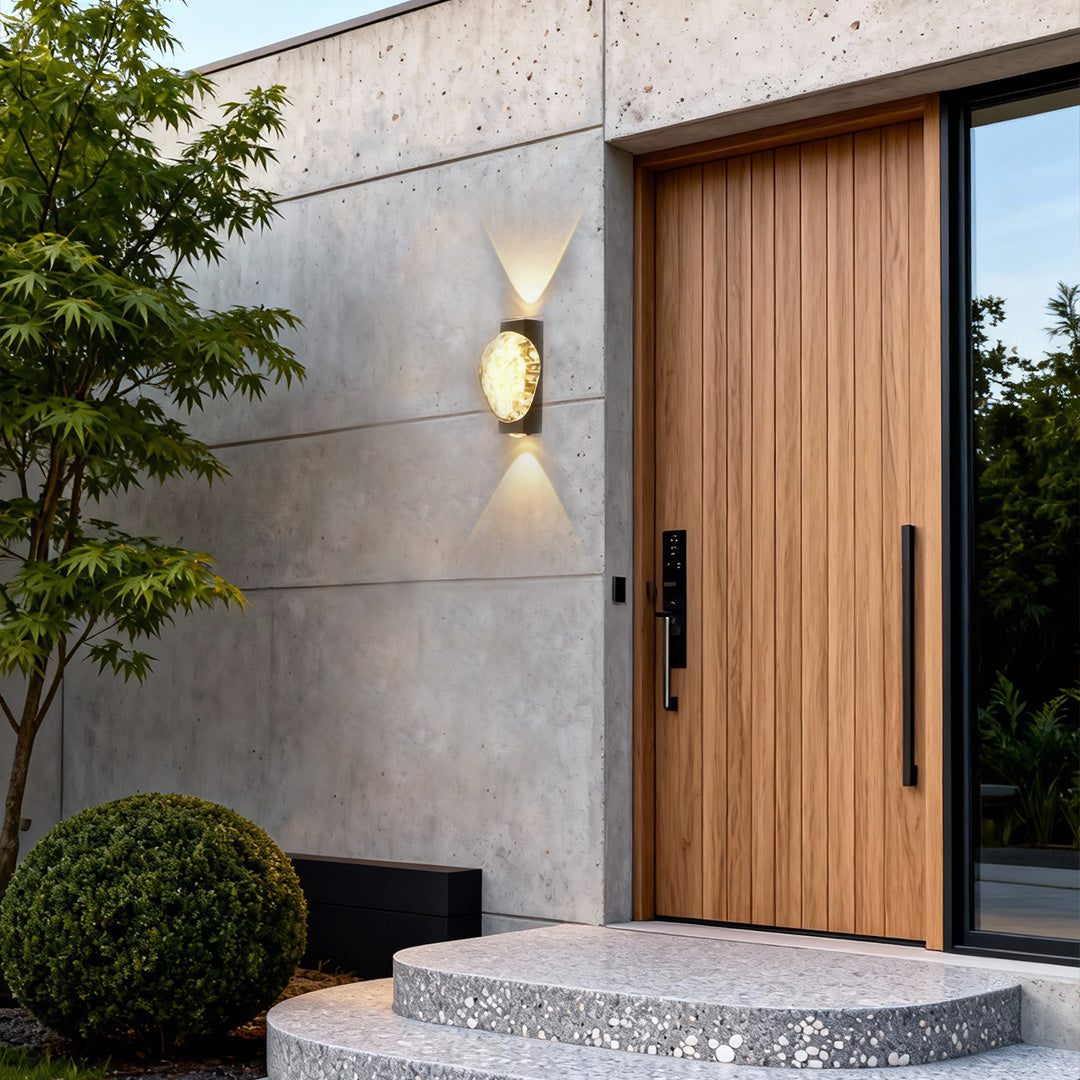 Pebble Shade Outdoor Wall Light, Black Aluminum Porch Light