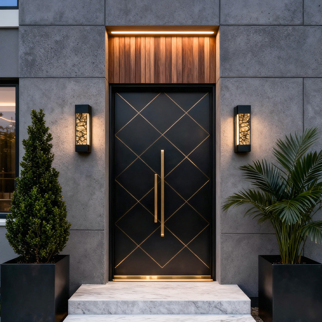 Crystal Bar Outdoor Wall Light, Black Aluminum Entry Sconce
