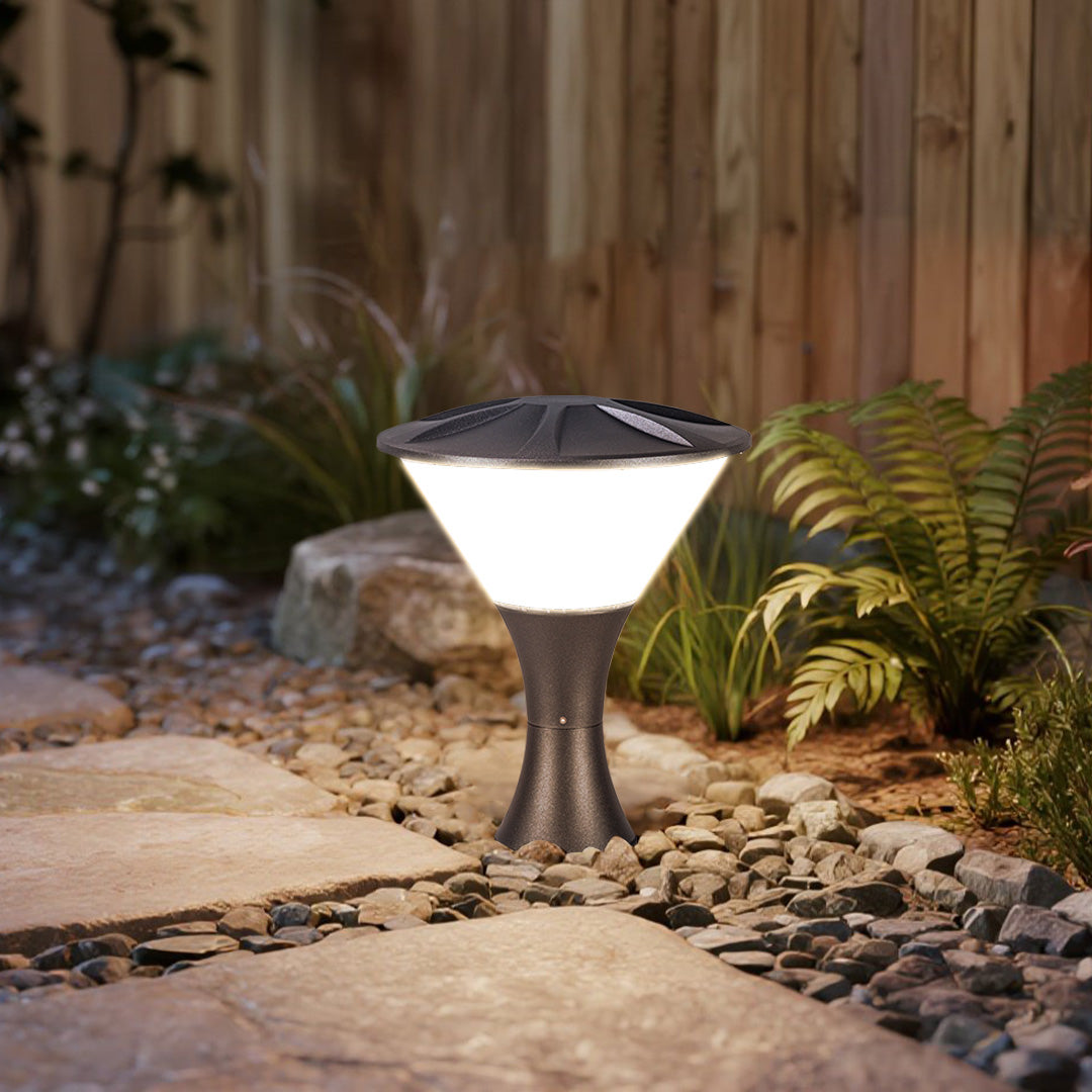 Flared Cone Pier Light, Matte Black Aluminum Garden Post Light