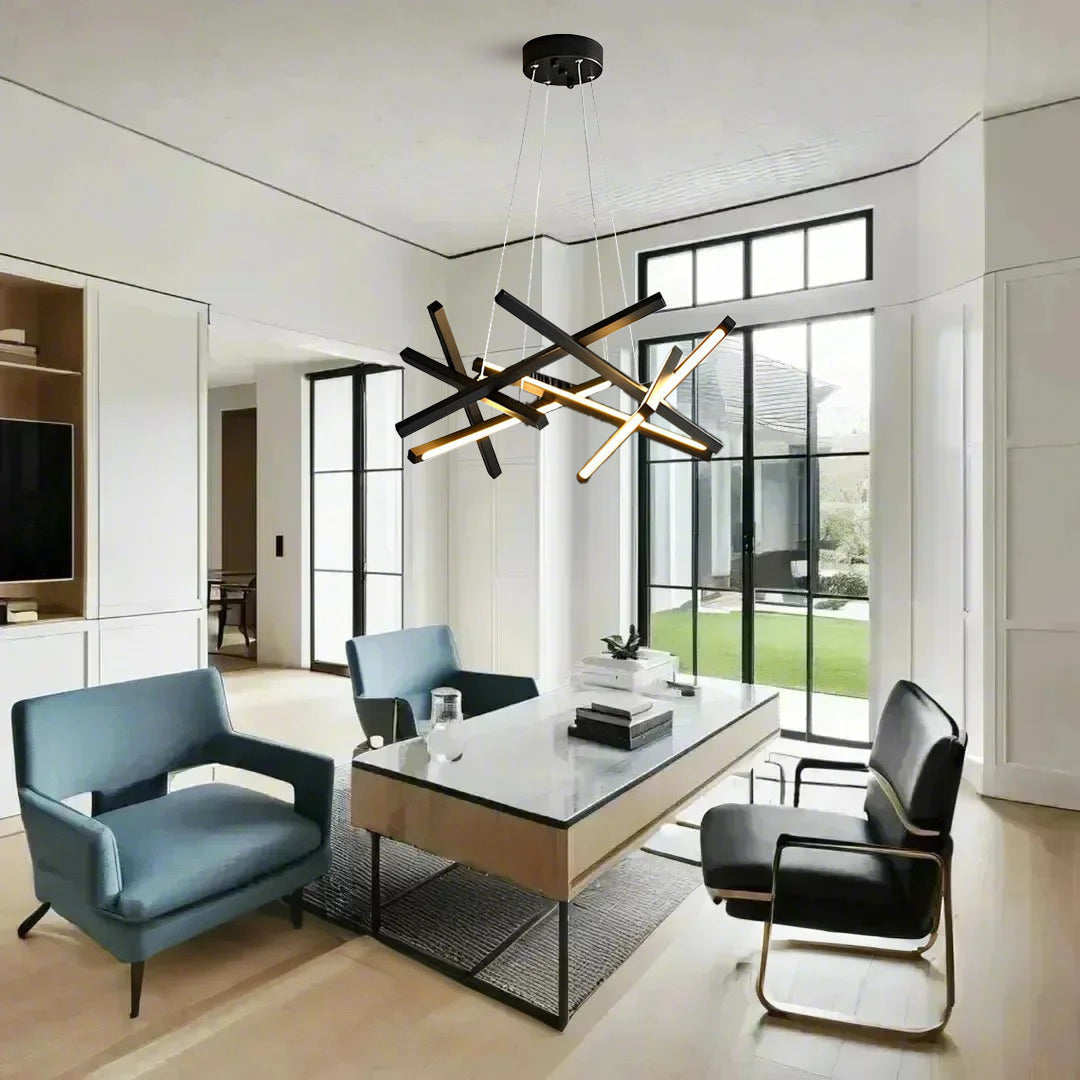 Geometric Cross Sputnik Chandelier, Iron and Acrylic LED