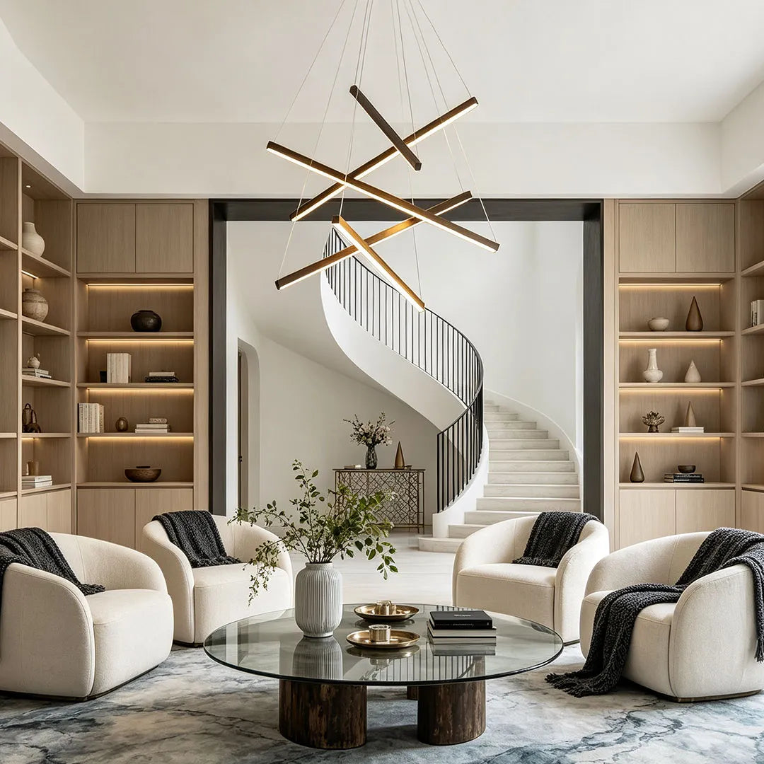 Criss Linear Chandelier, Black Iron and Aluminum LED