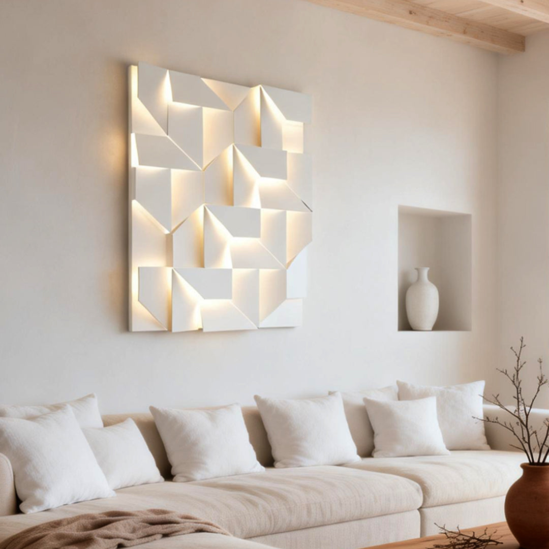 Folded Facet Wall Light, White Metal Sculptural LED Sconce