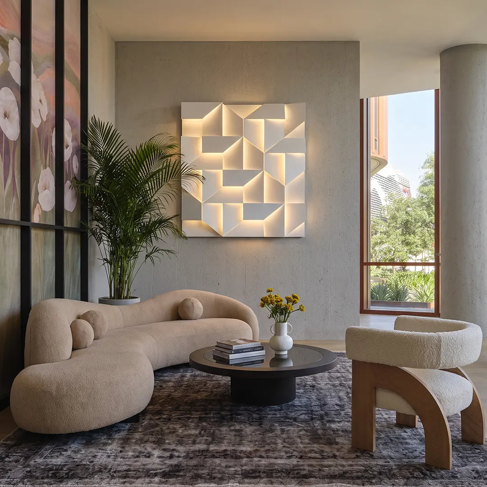 Folded Facet Wall Light, White Metal Sculptural LED Sconce