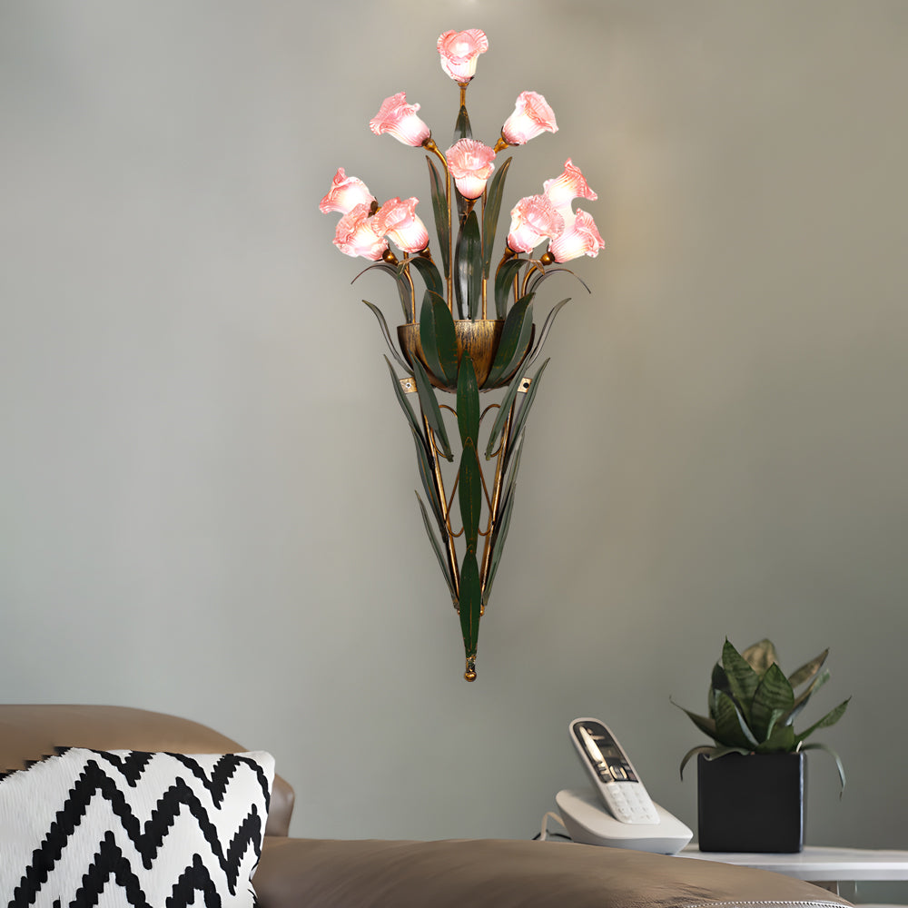Glass Bouquet Wall Sconce, Iron Leaf Floral Wall Light