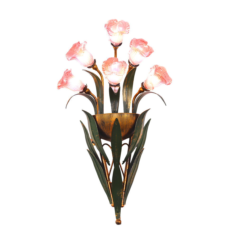 Glass Bouquet Wall Sconce, Iron Leaf Floral Wall Light