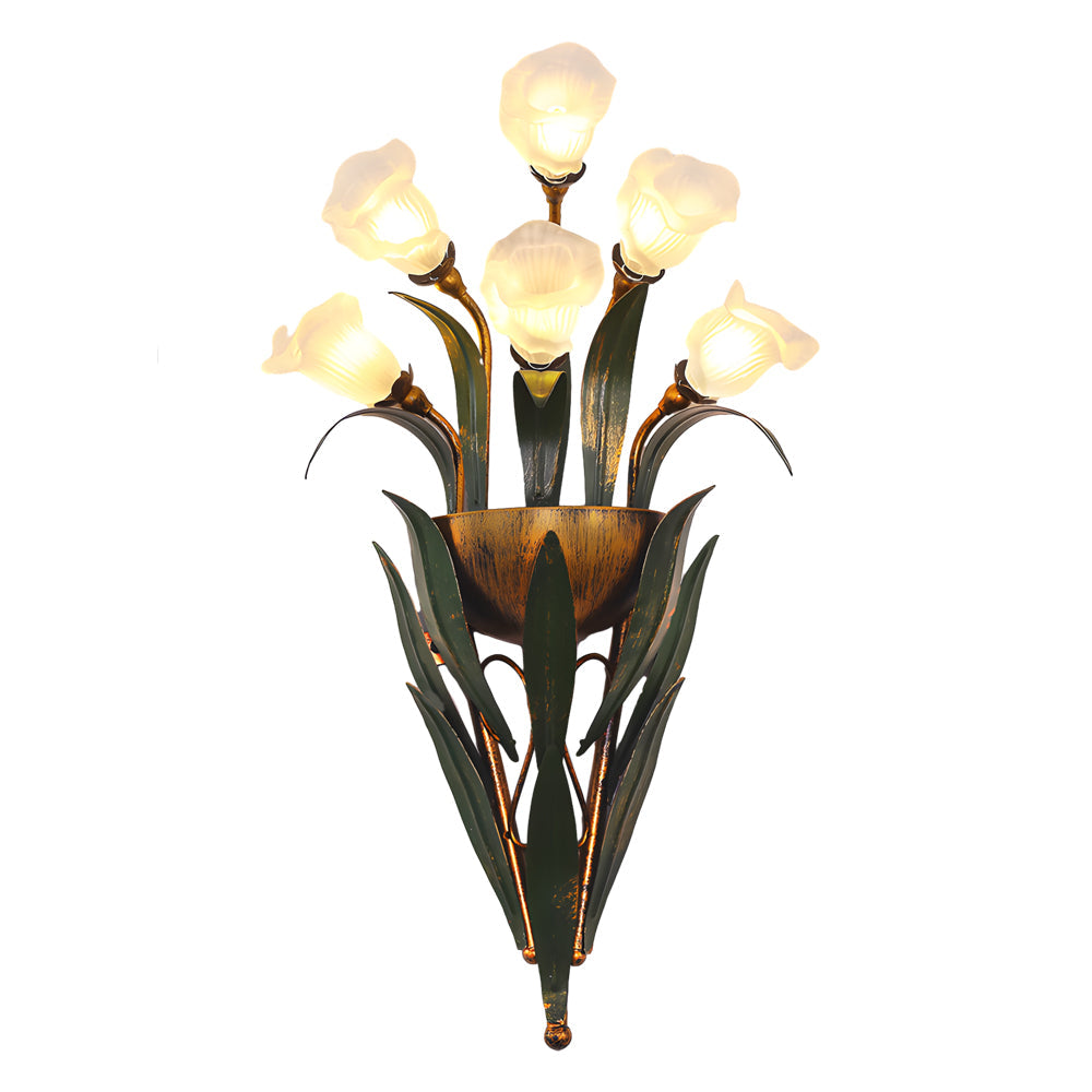 Glass Bouquet Wall Sconce, Iron Leaf Floral Wall Light