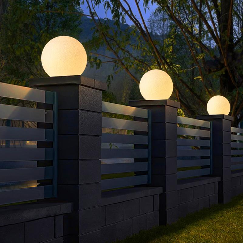 Full Moon Globe Pillar Light, White Resin Post Cap Light 2