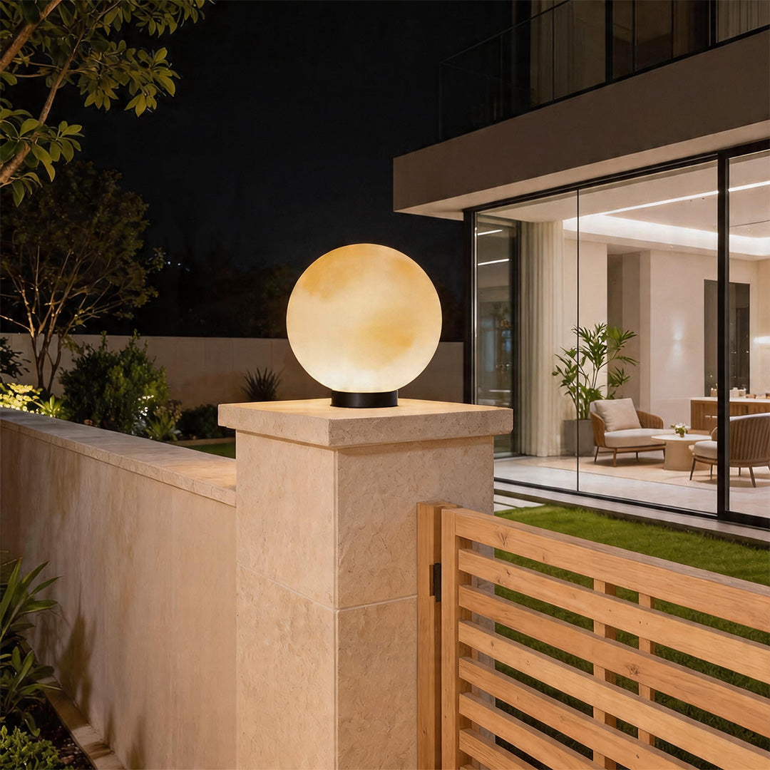 Moon Globe Pillar Light, Textured Resin Outdoor Garden Light 6