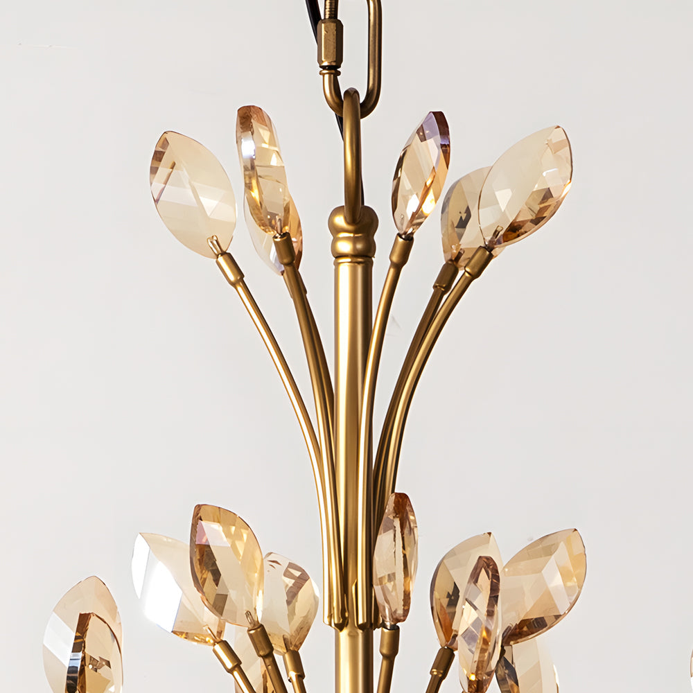 Crystal Leaf Branch Candle Chandelier, Gold Vintage Ceiling Light 7