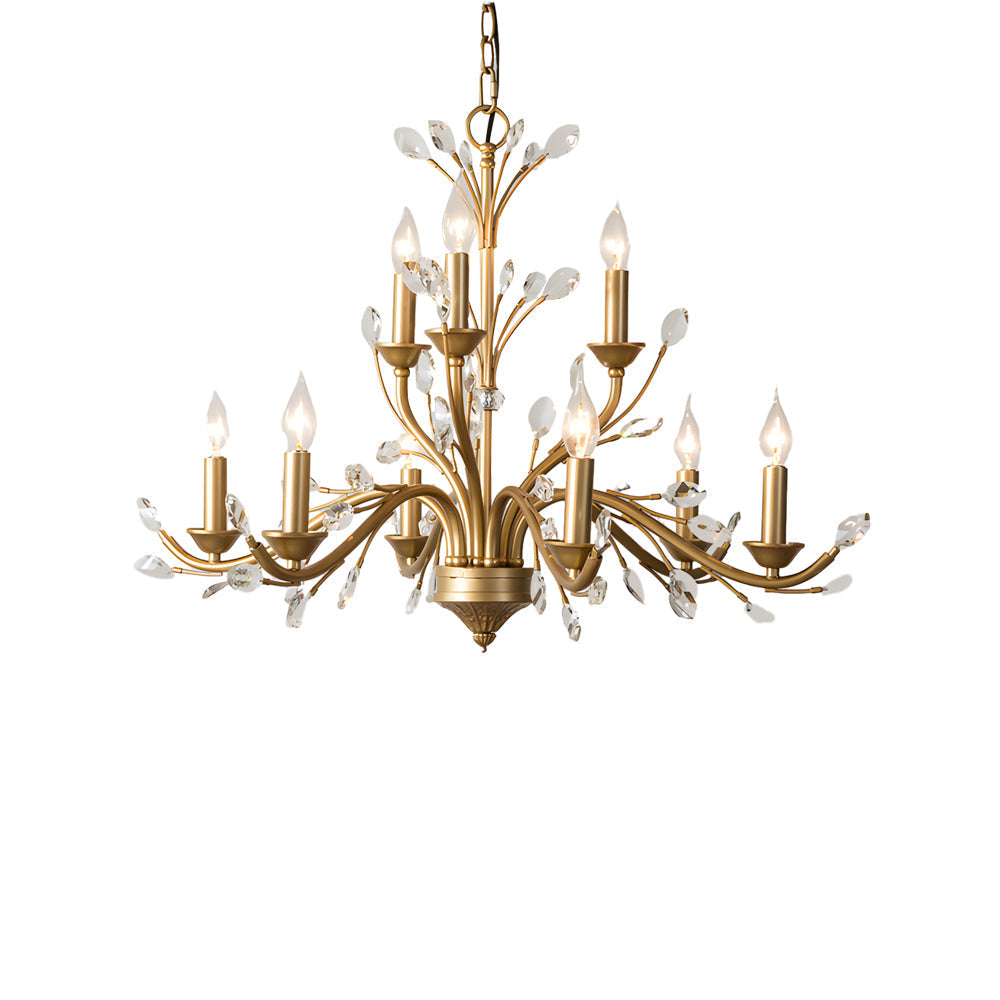 Crystal Leaf Branch Candle Chandelier, Gold Vintage Ceiling Light 11