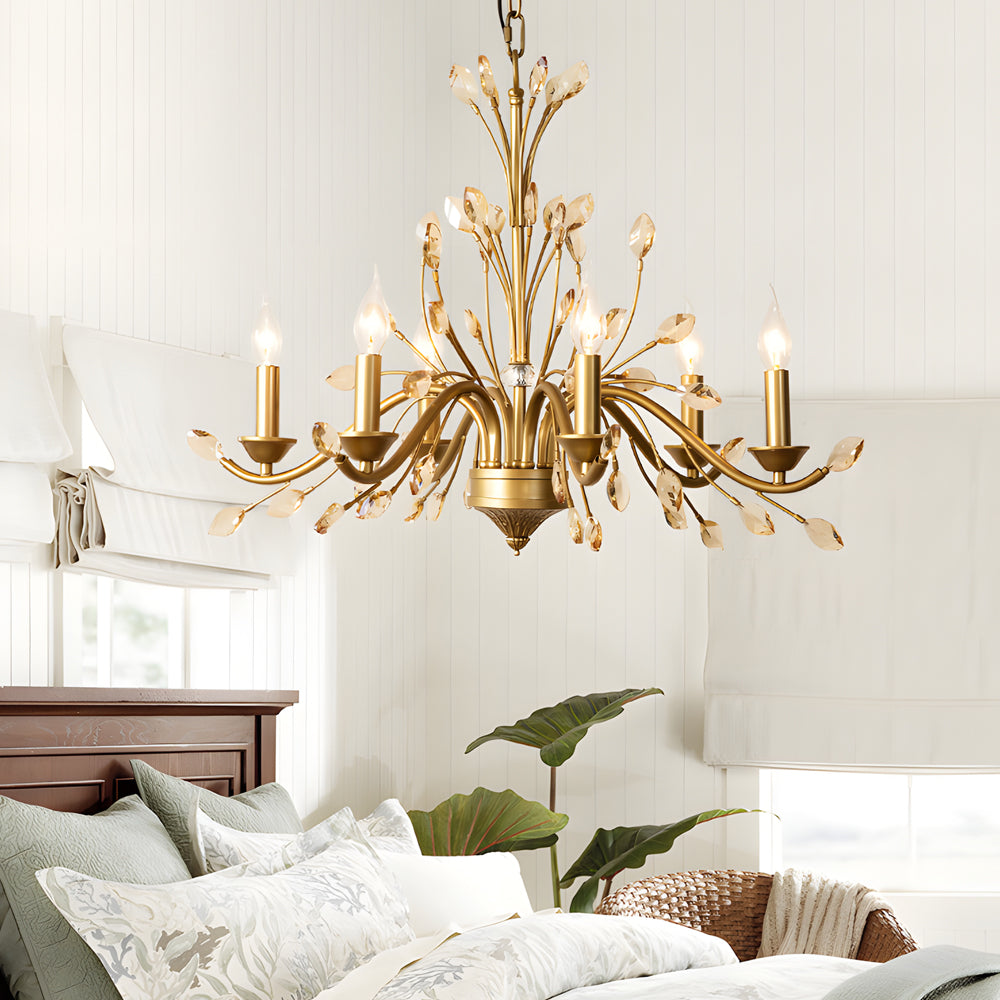 Crystal Leaf Branch Candle Chandelier, Gold Vintage Ceiling Light 5
