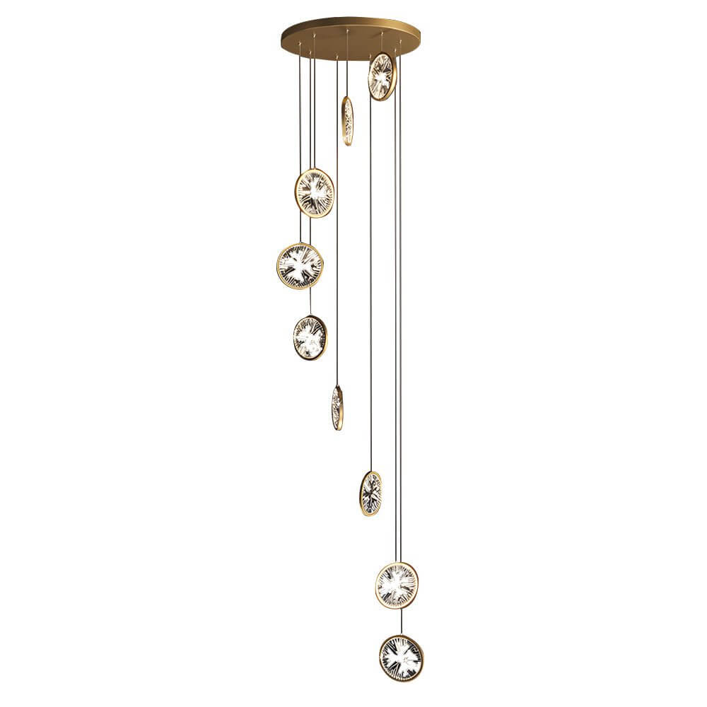 Starburst Crystal Ring Staircase Chandelier, Gold LED Pendant Light 11
