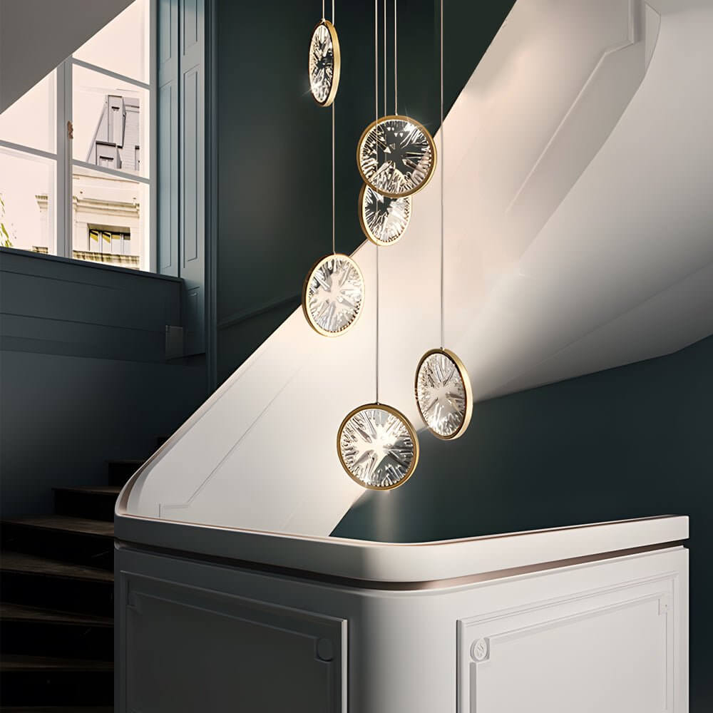 Starburst Crystal Ring Staircase Chandelier, Gold LED Pendant Light 3