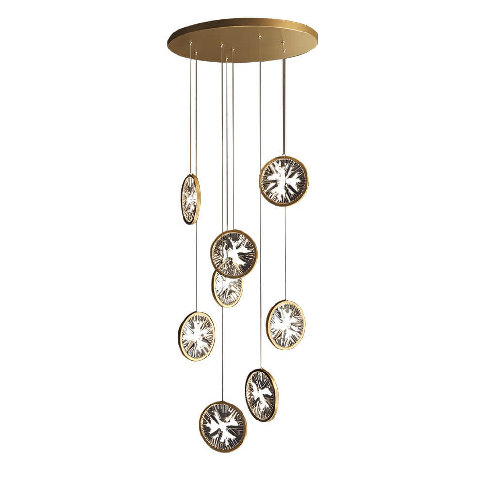 Starburst Crystal Ring Staircase Chandelier, Gold LED Pendant Light 10