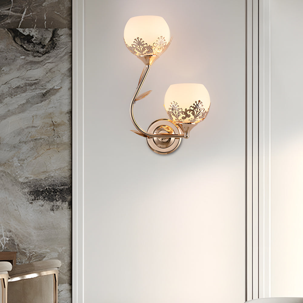 Blossom Glass Wall Sconce, Gold Metal Two Light Fixture