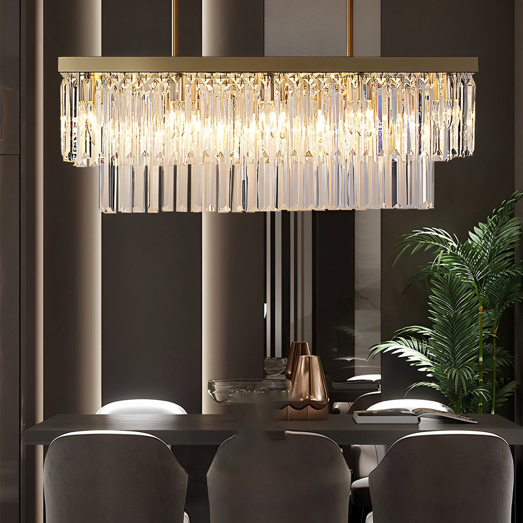 Gold Rectangular Crystal Chandelier, Linear Island Ceiling Light 8