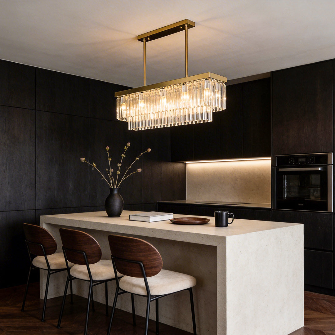 Gold Rectangular Crystal Chandelier, Linear Island Ceiling Light 2