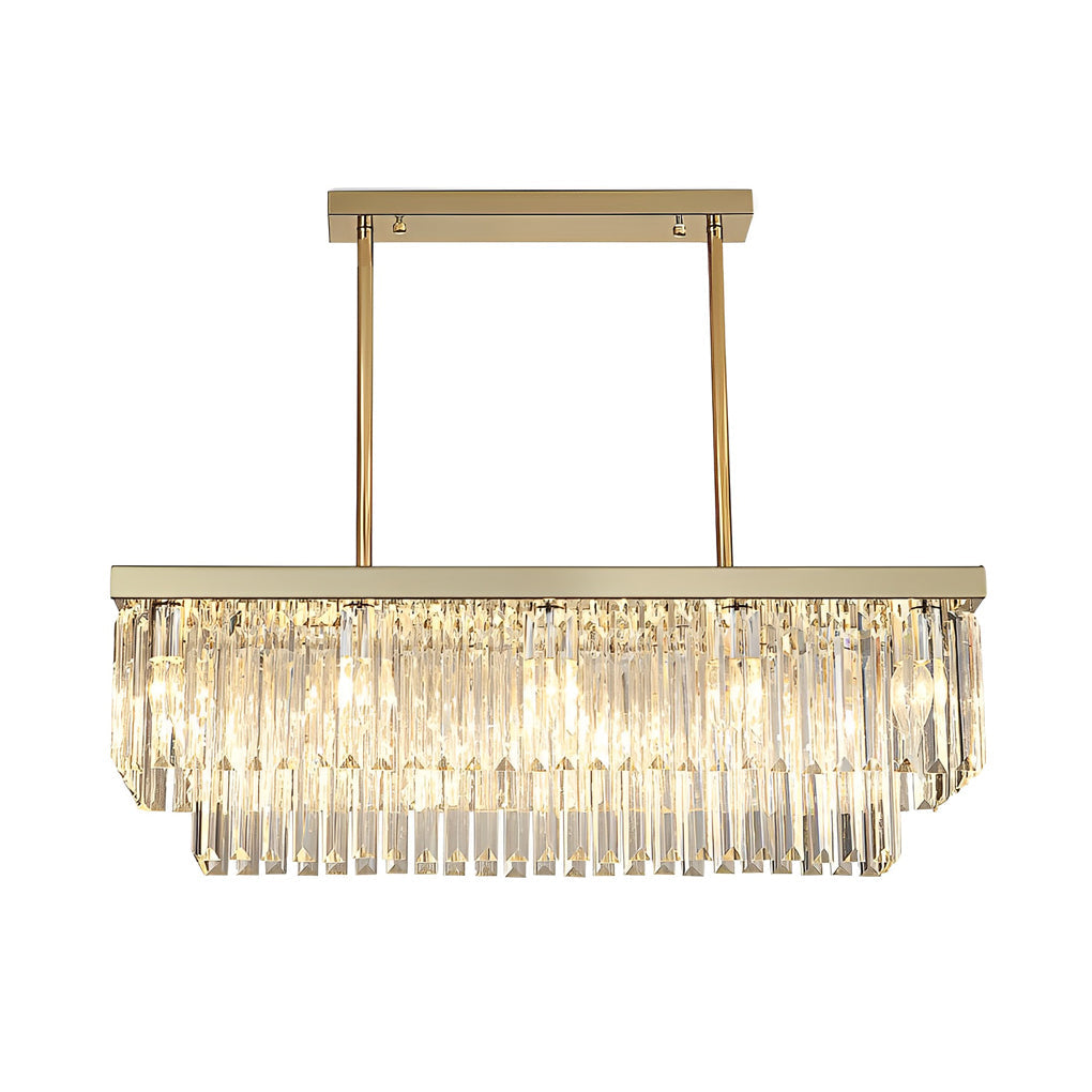 Gold Rectangular Crystal Chandelier, Linear Island Ceiling Light 11
