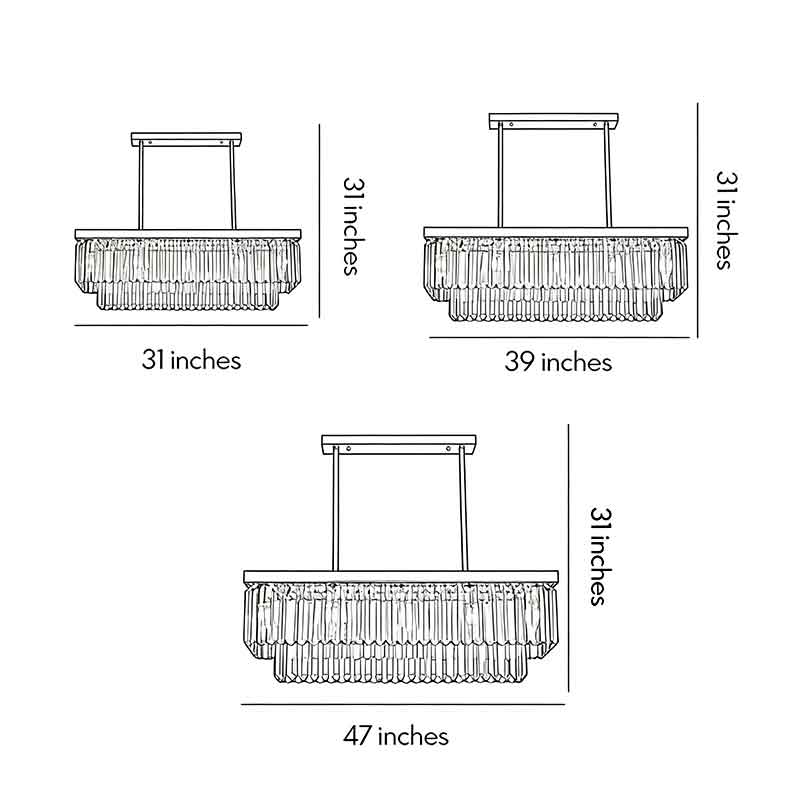 Gold Rectangular Crystal Chandelier, Linear Island Ceiling Light 12