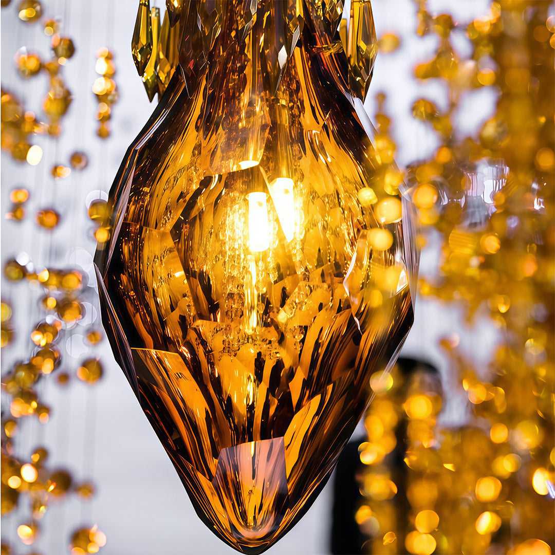 Cognac Crystal Cascade Staircase Chandelier, Stainless Steel Light 5