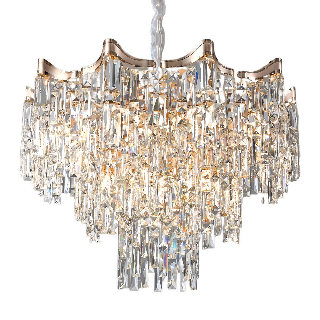 Crystal Waterfall Tiered Chandelier, Gold Metal Ceiling Light 13