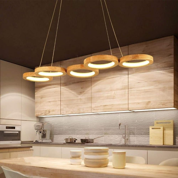 Halo Rings Wood LED Linear Pendant