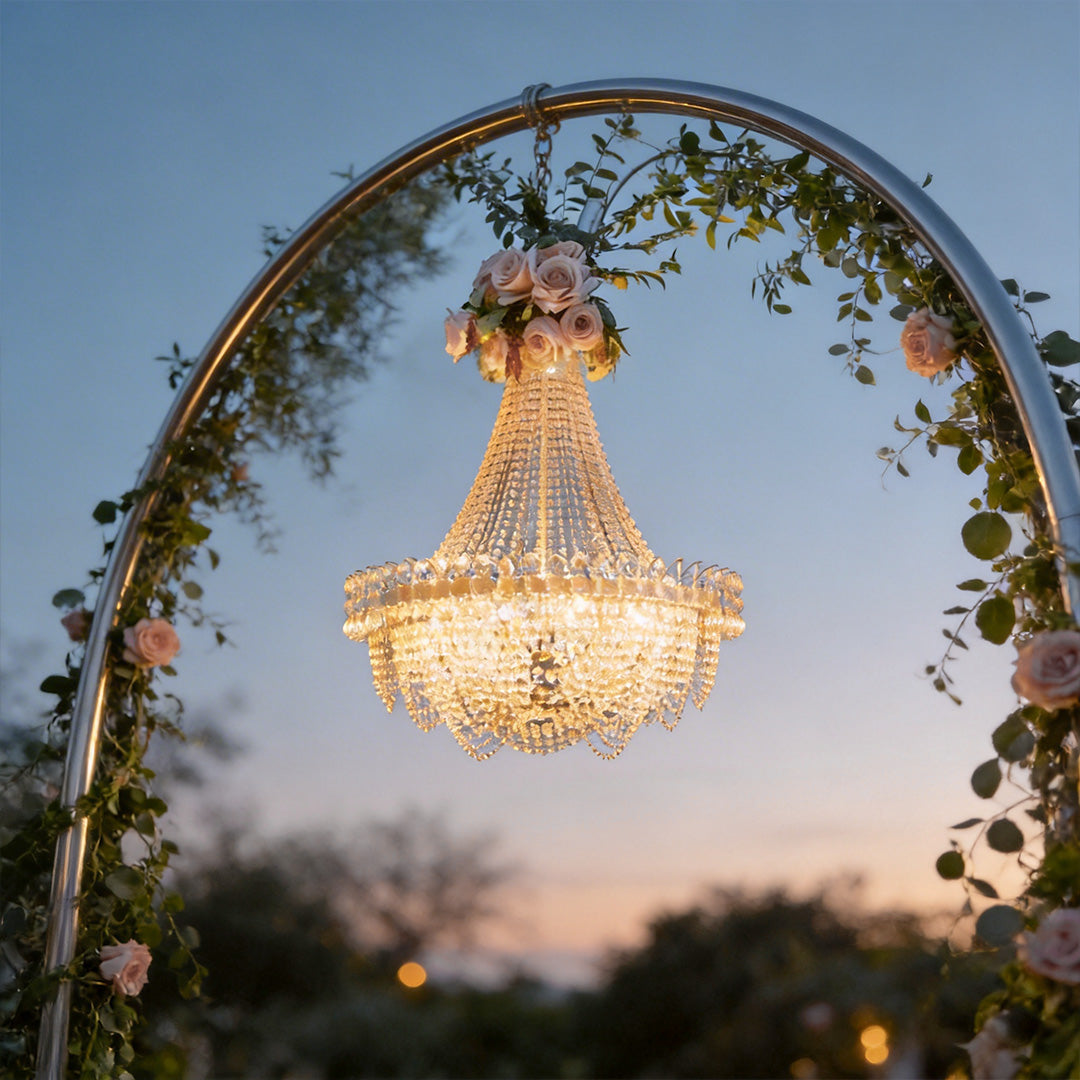 Acrylic Crystal Outdoor Chandelier, Gold Iron Hanging Light