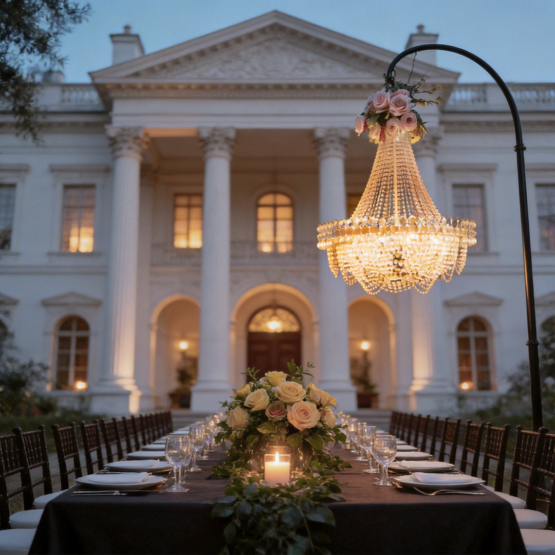 Acrylic Crystal Outdoor Chandelier, Gold Iron Hanging Light
