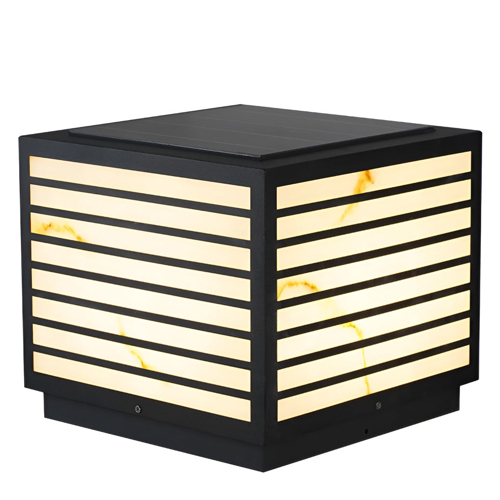 Marble Shade Pillar Light, Black Steel Outdoor Post Light