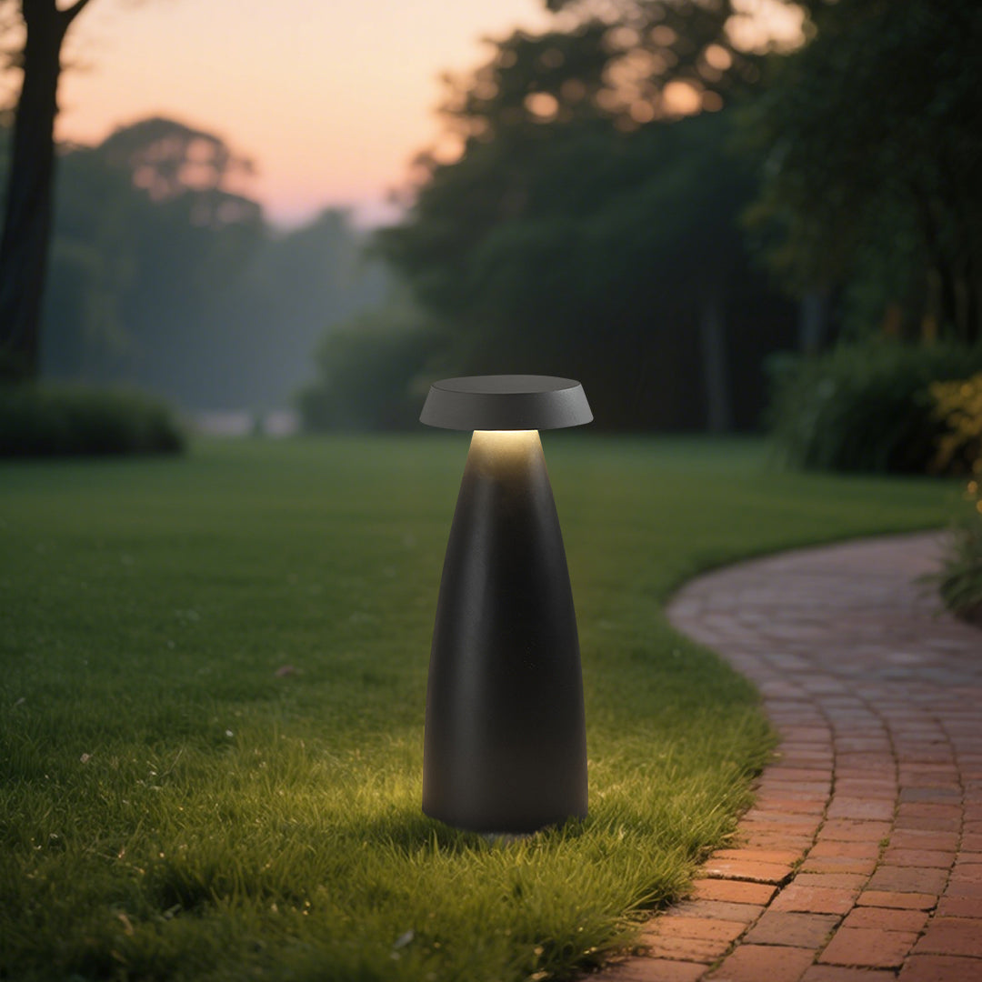 Tapered Cone Bollard Light, Sand Black Aluminum Pathway Light