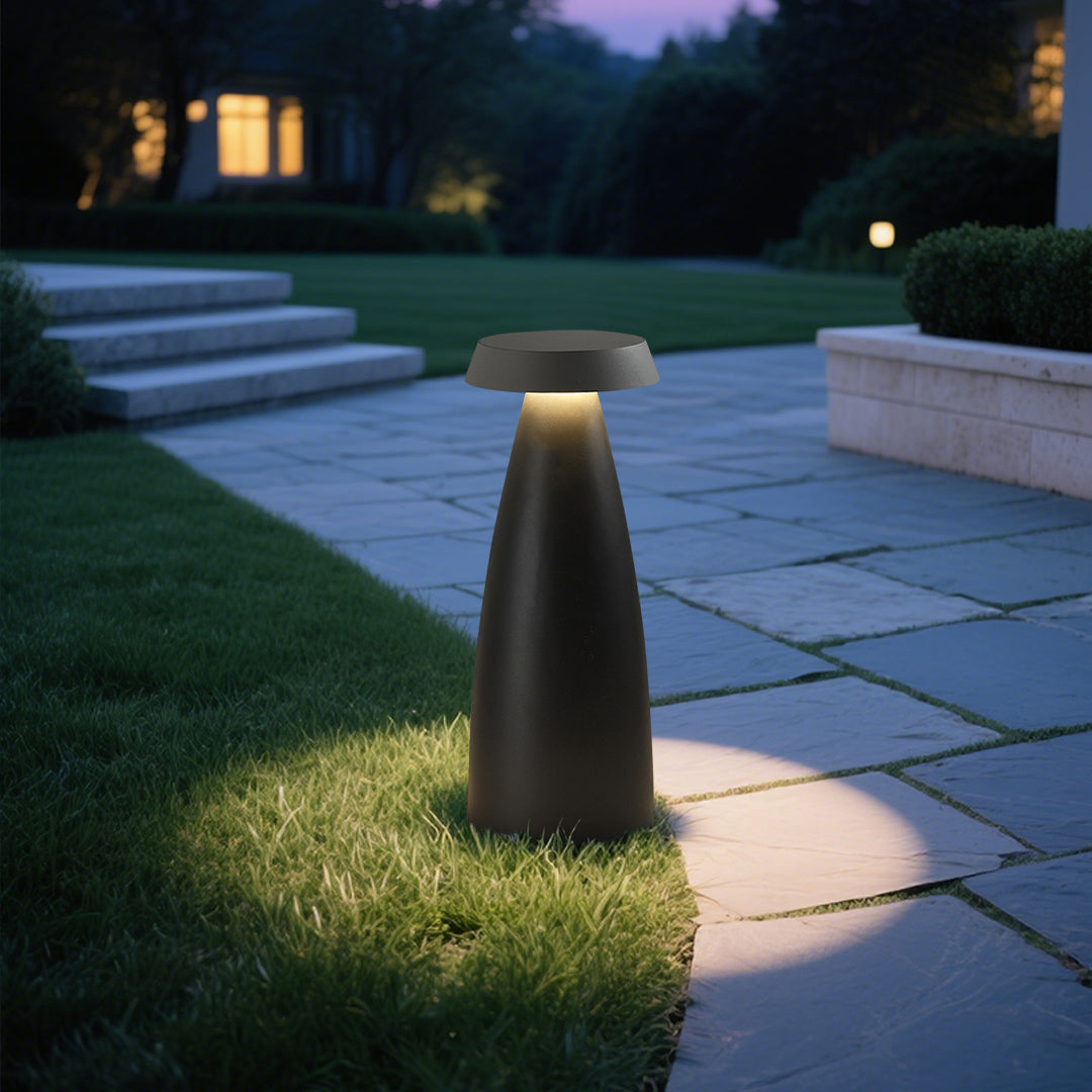 Tapered Cone Bollard Light, Sand Black Aluminum Pathway Light