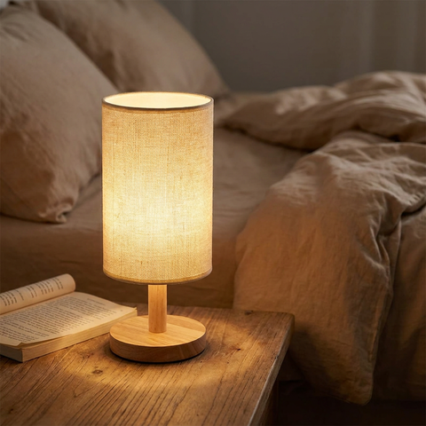 Wood Base Fabric Bedside Lamp