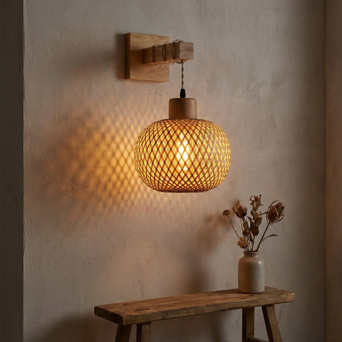 Japanese Bamboo Rattan Wall Lamp