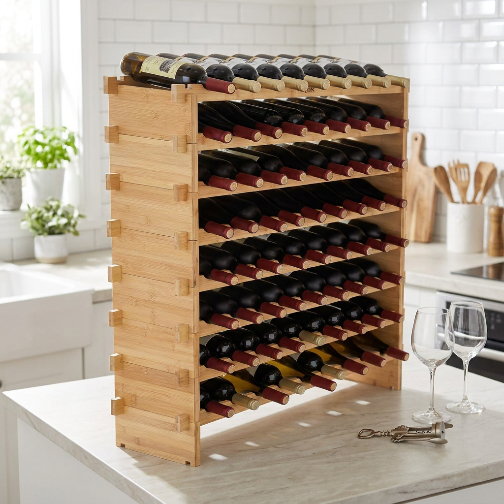Stackable Modular Wine Rack on a kitchen counter