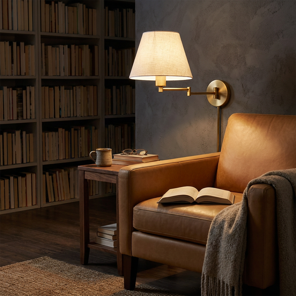 Industrial Fabric Shade Swing Arm Lamp
