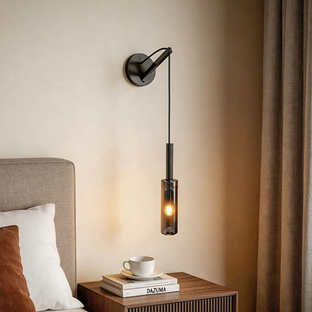 Suspended Cord Wall Lamp, Copper and Smoke Glass Light