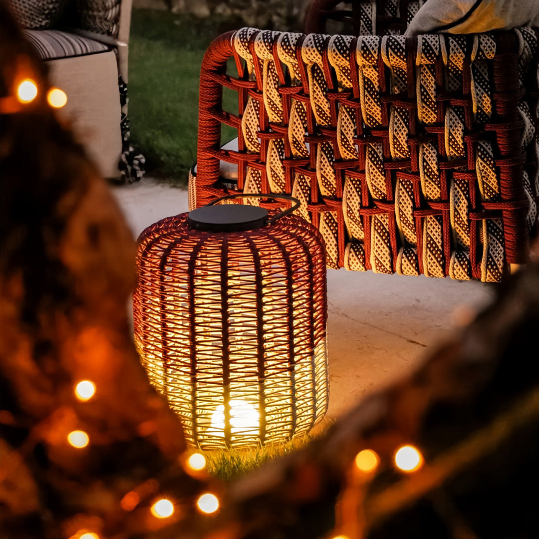 Woven Rope Lantern, Stainless Steel Frame Outdoor Floor Lantern
