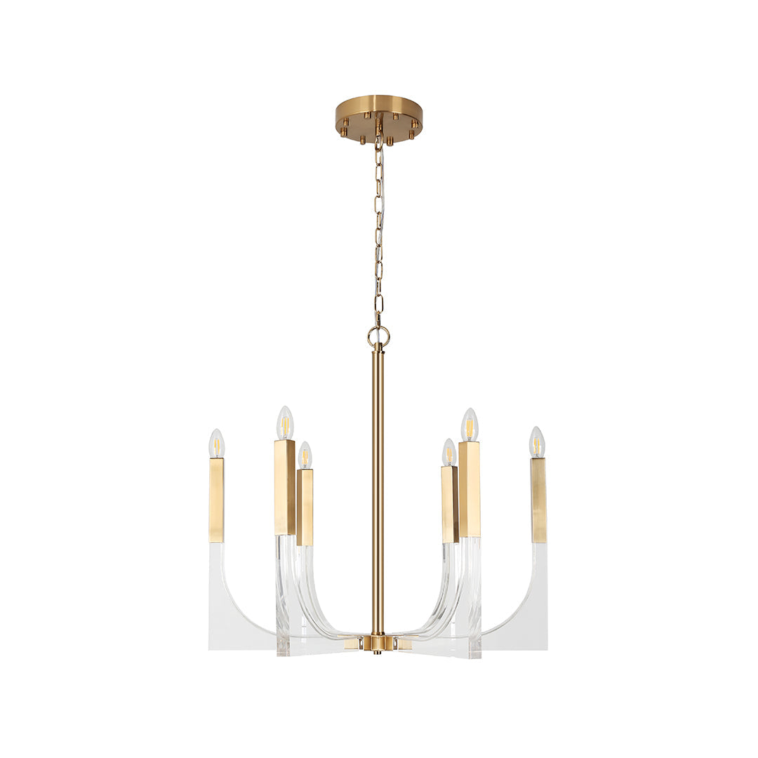 Gold Taper Candle Chandelier, Clear Acrylic Arm Modern Ceiling Light 8