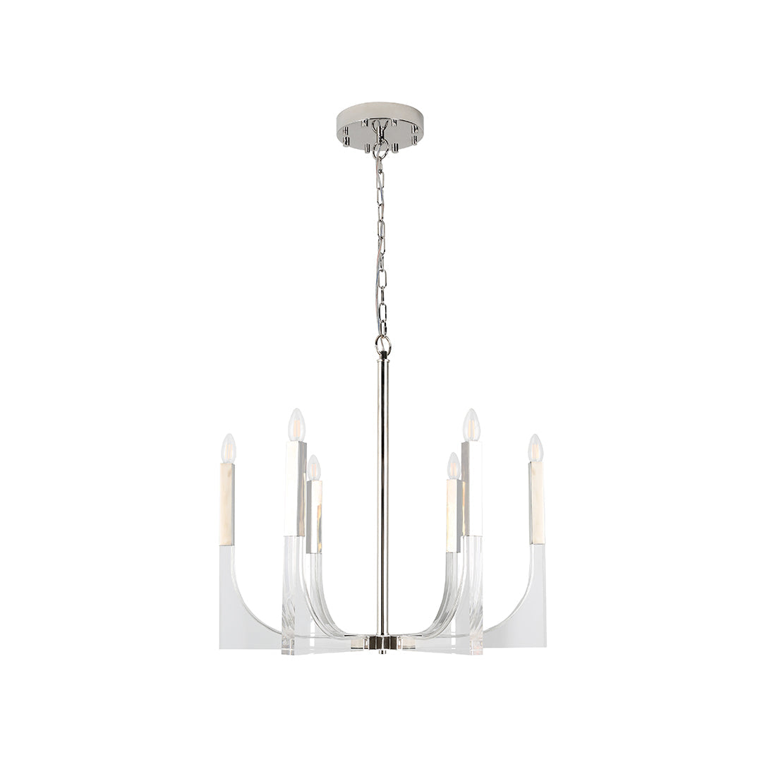 Acrylic Arch Candle Chandelier, Silver Metal Modern Ceiling Light 8